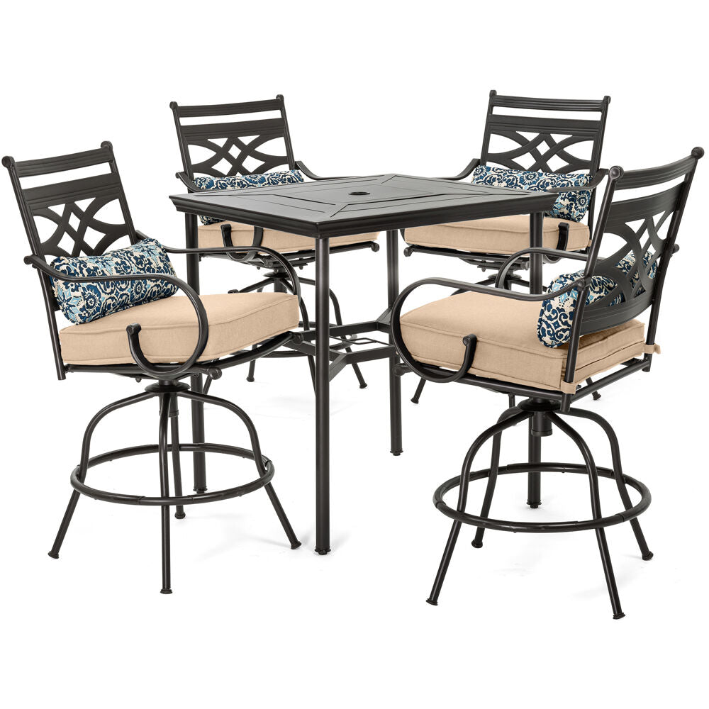hanover-montclair-5-piece-high-dining-4-swivel-chairs-33-inch-square-high-dining-table-mclrdn5pcbr-tan