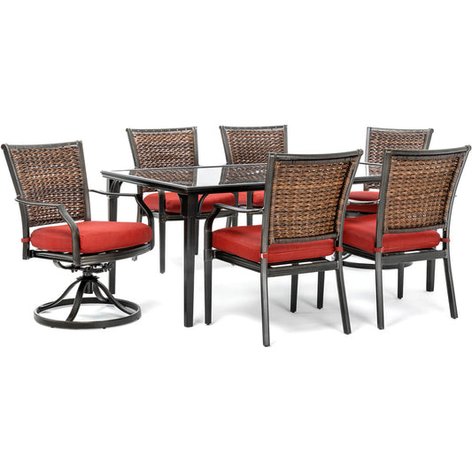 hanover-mercer-7-piece-dining-set-2-woven-swivel-rockers-4-woven-chairs-40x70-inch-glass-table-mercdn7pcswg2-red