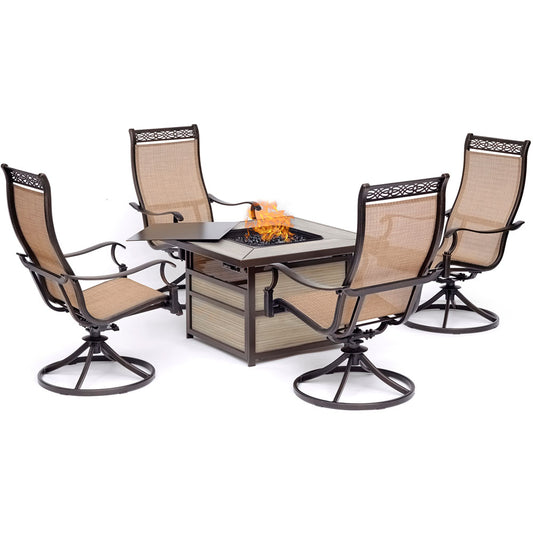 hanover-monaco-5-piece-fire-pit-4-sling-swivel-rockers-square-kd-fire-pit-with-tile-mon5pcsqsw4fp