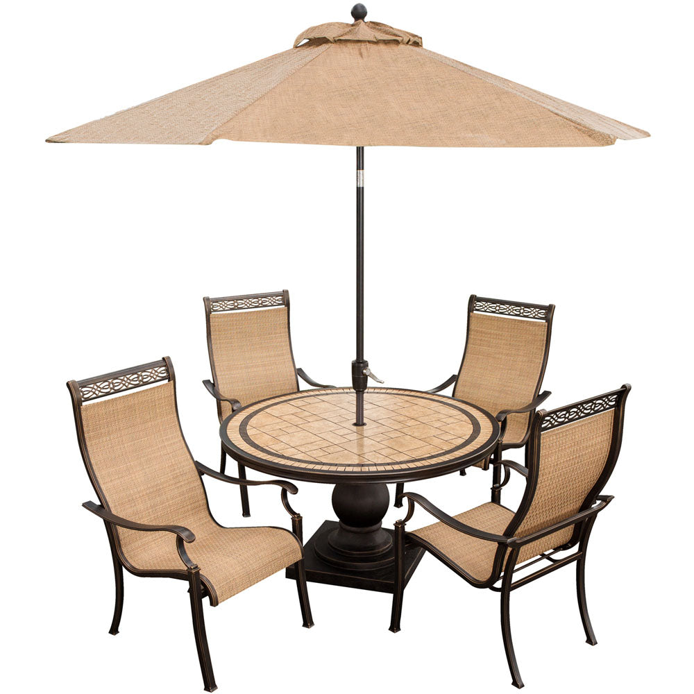 hanover-monaco-5-piece-4-sling-dining-chairs-51-inch-round-tile-top-table-umbrella-monaco5pc-su