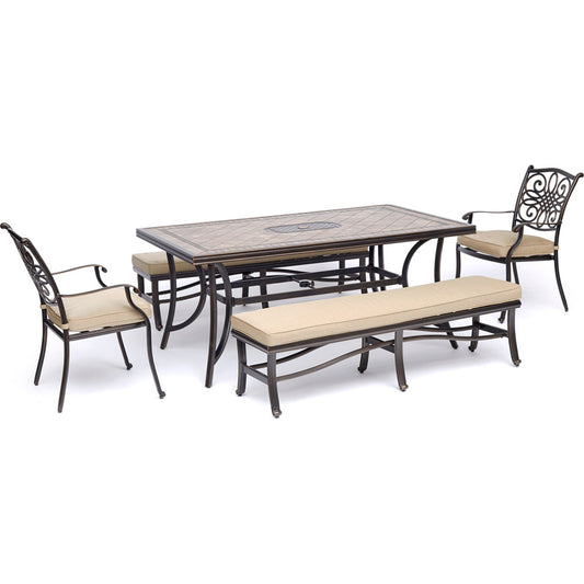 hanover-monaco-5-piece-2-cushion-dining-chairs-2-backless-cushion-benches-40x68-inch-tile-table-mondn5pcbn-tan