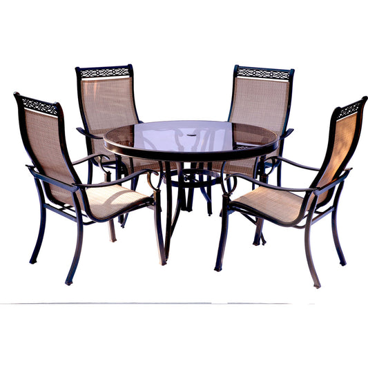 hanover-monaco-5-piece-4-sling-dining-chairs-48-inch-round-glass-top-table-mondn5pcg