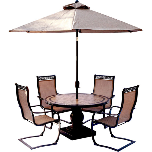 hanover-monaco-5-piece-4-c-spring-chairs-51-inch-round-tile-top-table-umbrella-mondn5pcsp-su