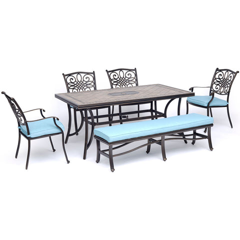 hanover-monaco-6-piece-4-cushion-dining-chairs-backless-cushion-bench-chairs-40x68-inch-tile-table-mondn6pcbn-blu