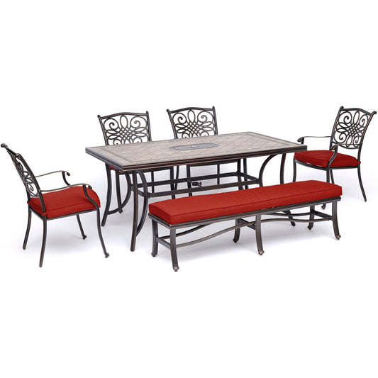 hanover-monaco-6-piece-4-cushion-dining-chairs-1-backless-cushion-bench-chairs-40x68-inch-tile-table-mondn6pcbn-red