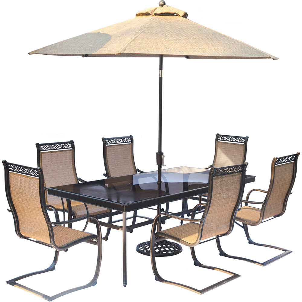 hanover-monaco-7-piece-6-c-spring-chairs-42x84-inch-glass-top-table-umbrella-base-mondn7pcspg-su