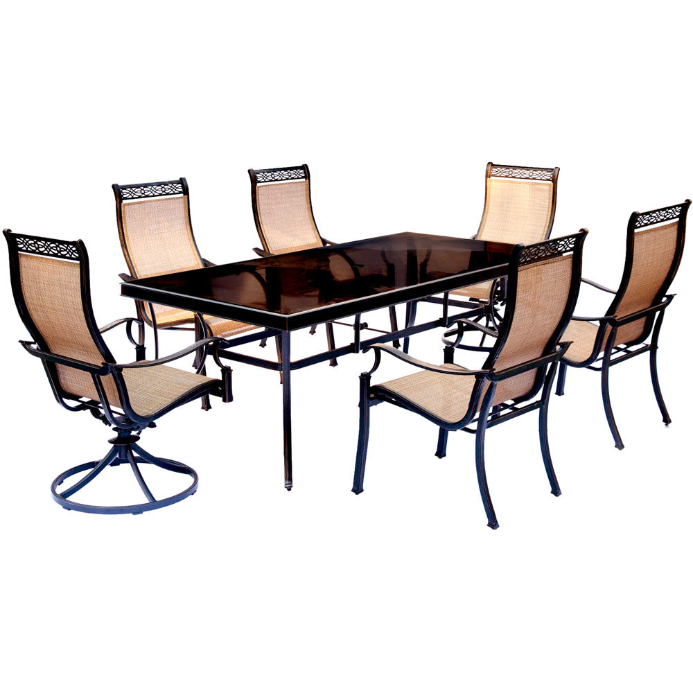 hanover-monaco-7-piece-4-sling-dining-chairs-2-sling-swivel-rockers-42x84-inch-glass-table-mondn7pcsw2g