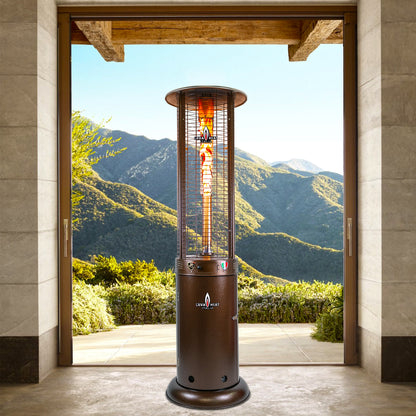 Lava Heat Opus Round Flame Tower Heater 80.5-inch 56 K BTU Remote Control Push Button Ignition Heritage Bronze Natural Gas - RL7RGB - Indoor View