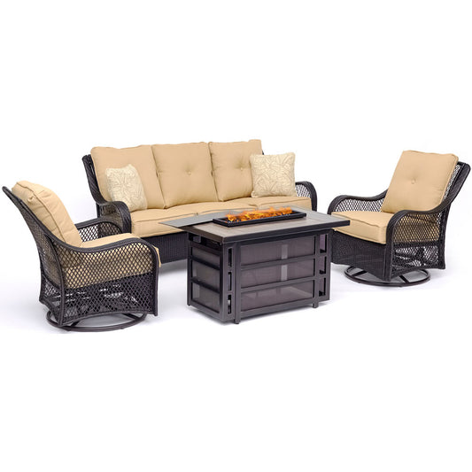 hanover-orleans-4-piece-fire-pit-2-swivel-gliders-sofa-rectangle-kd-fire-pit-with-tile-orl4pcrecfp-tan