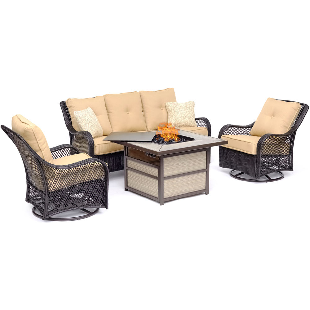 hanover-orleans-4-piece-fire-pit-2-swivel-gliders-sofa-square-kd-fire-pit-with-tile-orl4pcsqfp-tan