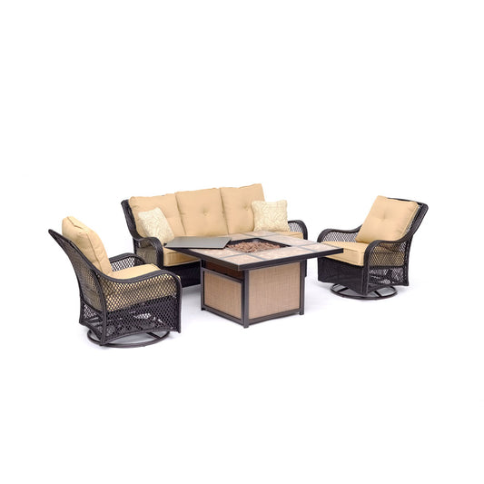 hanover-orleans-4-piece-fire-pit-sofa-2-cushioned-swivel-rockers-tile-top-fire-pit-orl4pctfpsw2-tan