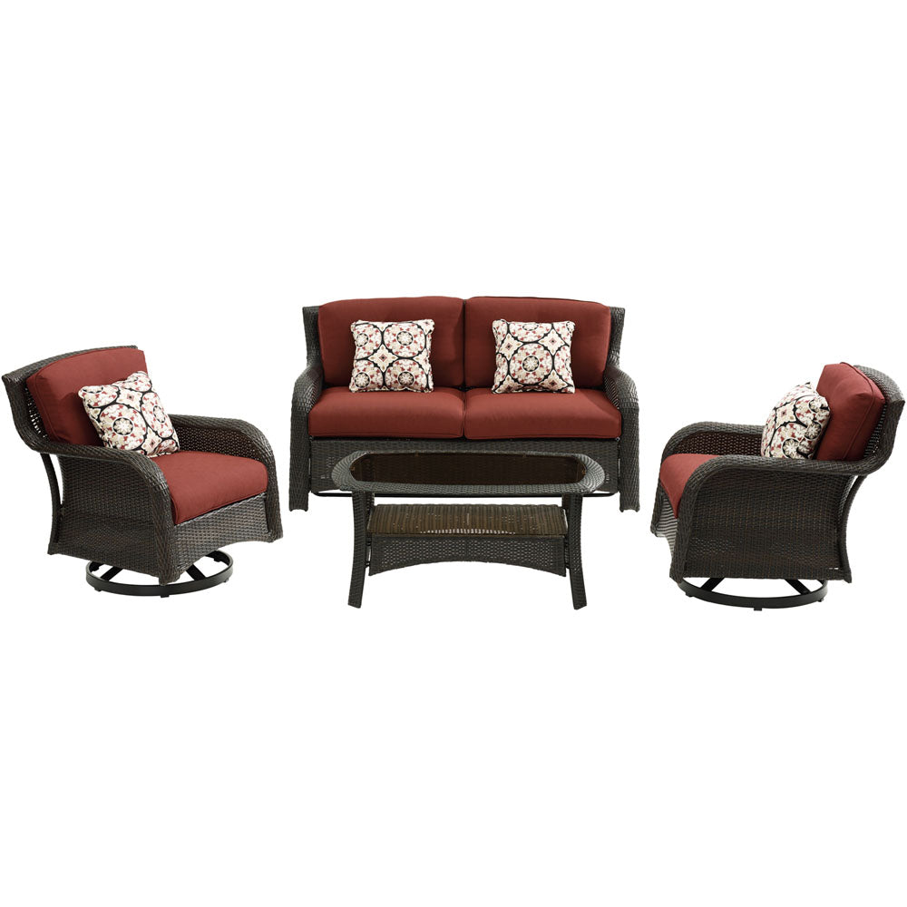 hanover-strathmere-4-piece-loveseat-2-swivel-gliders-woven-coffee-table-strath4pcsw-ls-red