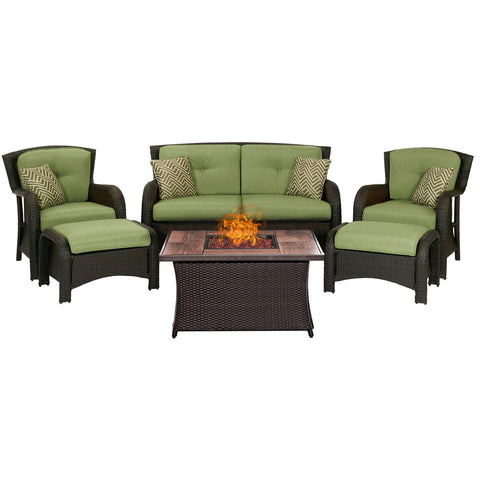hanover-strathmere-6-piece-fire-pit-set-with-wood-grain-tile-top-strath6pcfp-grn-wg
