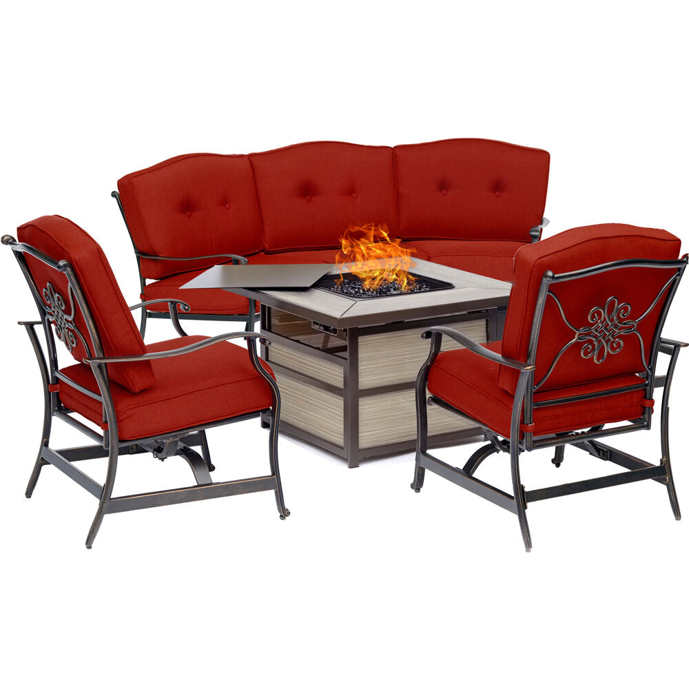 hanover-traditions-4-piece-fire-pit-square-kd-fire-pit-with-tile-crescent-sofa-2-cushion-rockers-trad4pcsqfp-red