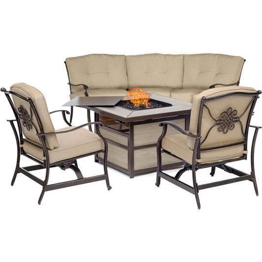 hanover-traditions-4-piece-fire-pit-square-kd-fire-pit-with-tile-crescent-sofa-2-cushion-rockers-trad4pcsqfp-tan