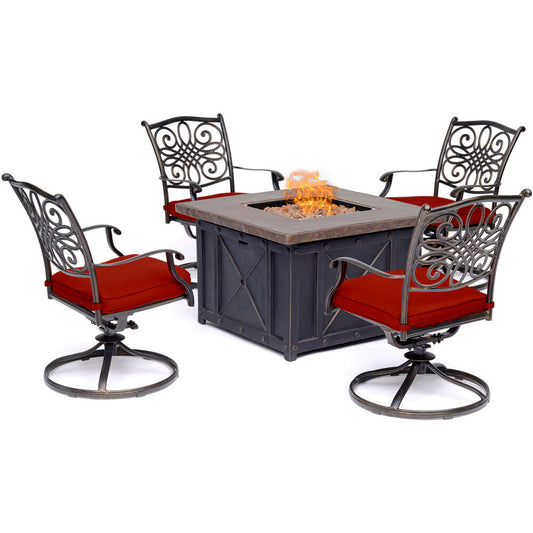 hanover-traditions-5-piece-fire-pit-4-swivel-rockers-and-durastone-fire-pit-trad5pcdsw4fp-red