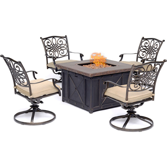 hanover-traditions-5-piece-fire-pit-4-swivel-rockers-and-durastone-fire-pit-trad5pcdsw4fp-tan