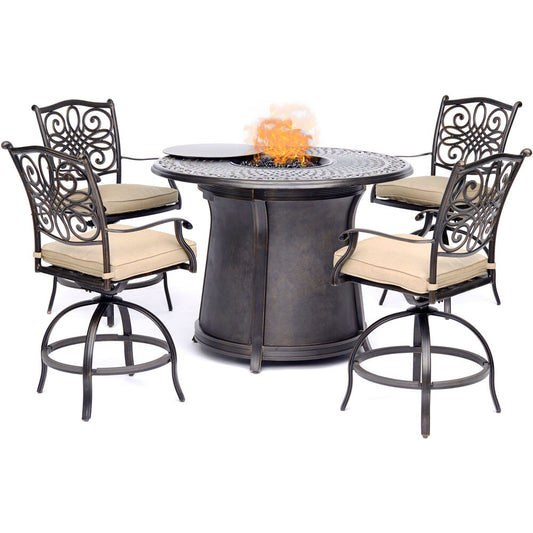 hanover-5-piece-high-fire-pit-set-4-swivel-chairs-48-inch-round-cast-top-fire-pit-table-trad5pcfprd-br