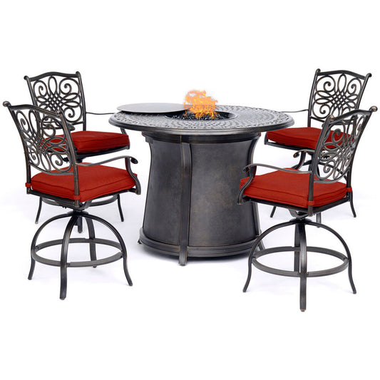 hanover-5-piece-high-fire-pit-set-4-swivel-chairs-48-inch-round-cast-top-fire-pit-table-trad5pcfprd-br-r