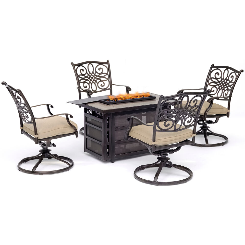 hanover-traditions-5-piece-fire-pit-4-swivel-rockers-rectangle-kd-fire-pit-with-tile-trad5pcrecsw4fp-tan