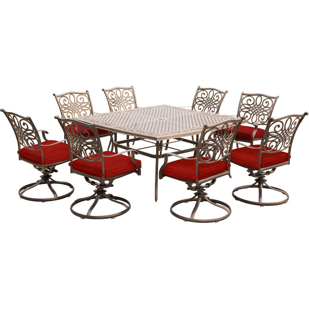 hanover-traditions-9-piece-8-swivel-rockers-60-inch-square-cast-table-trad9pcswsq8-red