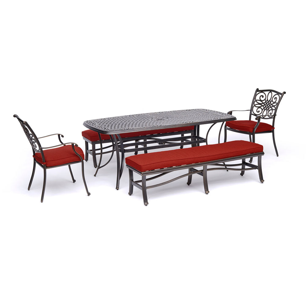hanover-traditions-5-piece-2-dining-chairs-2-backless-benches-38x72-inch-cast-table-traddn5pcbn-red