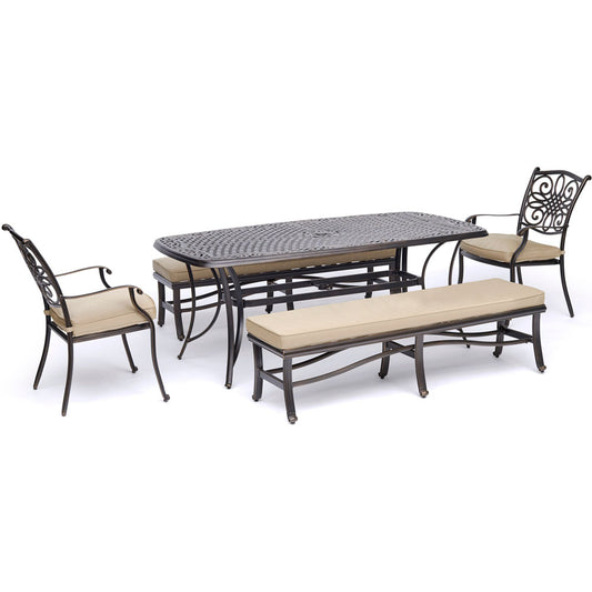 hanover-traditions-5-piece-2-dining-chairs-2-backless-benches-38x72-inch-cast-table-traddn5pcbn-tan