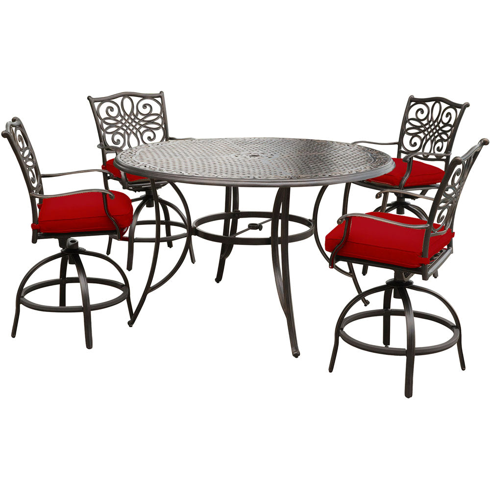 hanover-traditions-5-piece-4-counter-height-swivel-chairs-56-inch-round-cast-table-36-inch-height-traddn5pcbr-red