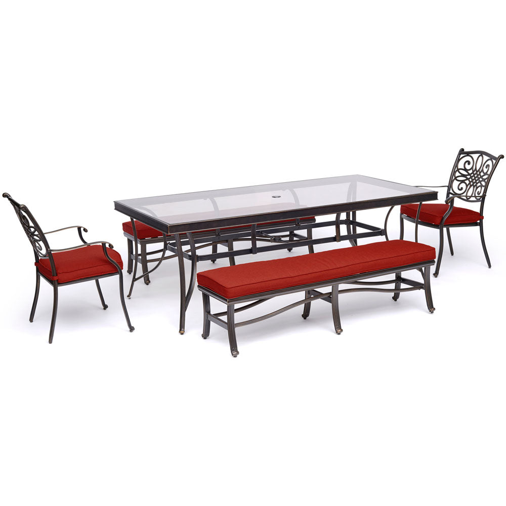 hanover-traditions-5-piece-2-dining-chairs-2-backless-benches-42x84-inch-glass-top-table-traddn5pcgbn-red