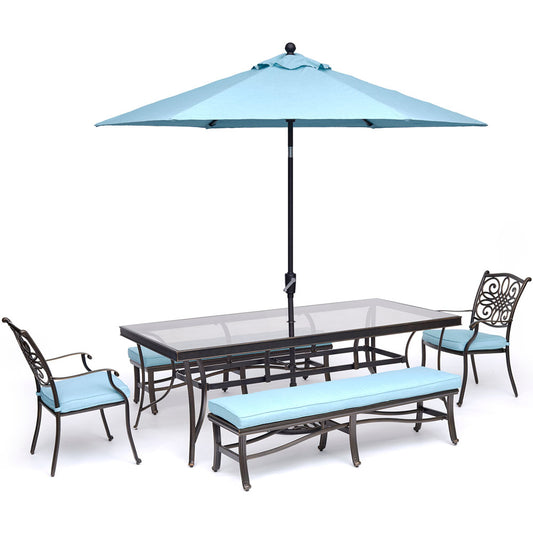 hanover-traditions-5-piece-2-dining-chairs-2-backless-bench-chairs-42x84-inch-glass-table-umbrella-base-traddn5pcgbn-su-b