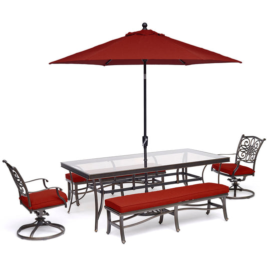 hanover-traditions-5-piece-2-swivel-rockers-2-backless-bench-chairs-42x84-inch-glass-table-umbrella-base-traddn5pcsw2gbn-su-r