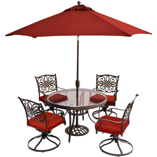 hanover-traditions-5-piece-4-swivel-rockers-48-inch-round-glass-top-table-umbrella-base-traddn5pcswg-su-r