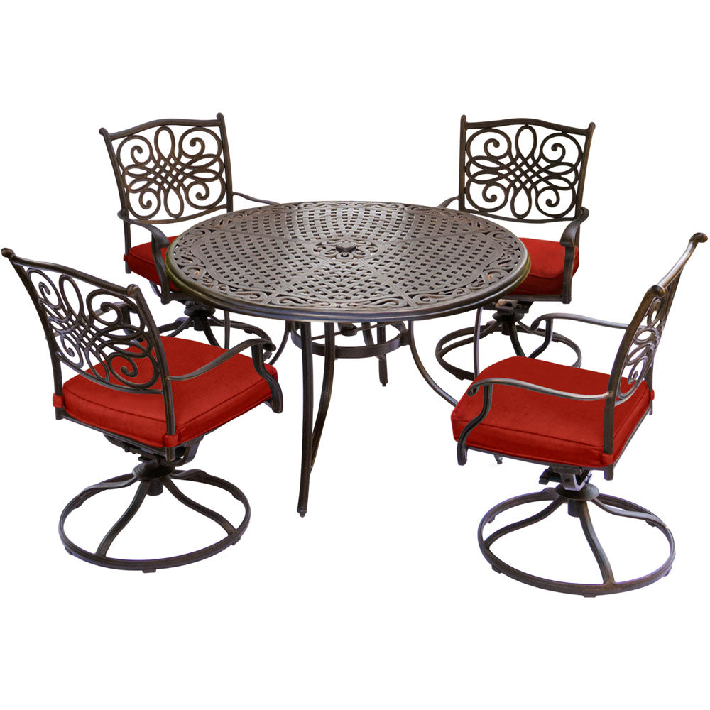hanover-traditions-5-piece-4-swivel-rockers-48-inch-round-cast-table-traddn5pcsw-red