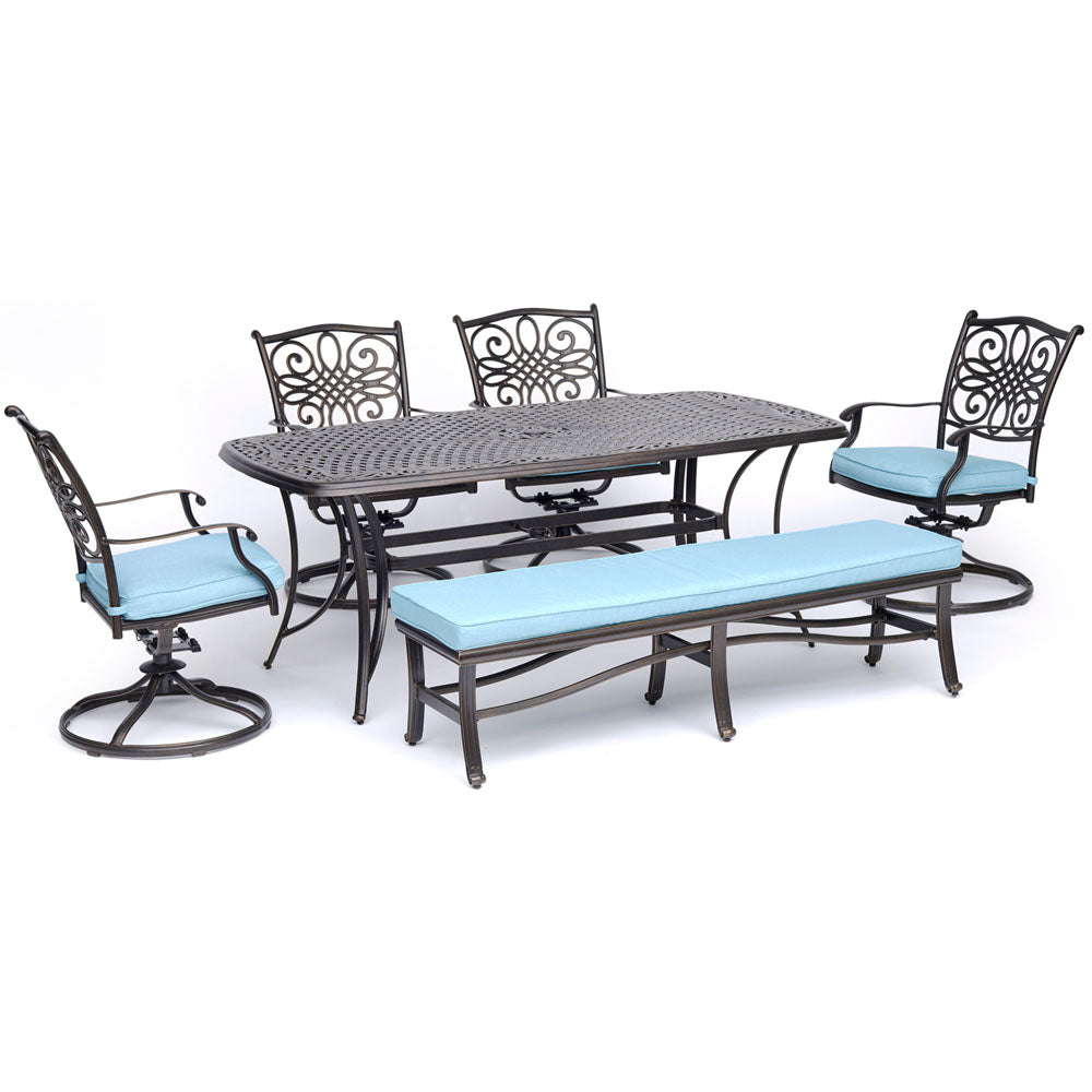 hanover-traditions-6-piece-4-swivel-rockers-backless-bench-chairs-38x72-inch-cast-table-traddn6pcsw4bn-blu