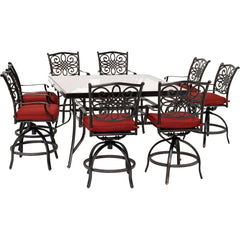 hanover-traditions-9-piece-8-counter-height-swivel-chairs-and-60-inch-square-glass-table-traddn9pcbrsqg-red