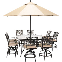 hanover-traditions-9-piece-8-counter-height-swivel-chairs-60-inch-square-glass-table-umbrella-and-base-traddn9pcbrsqg-su-t