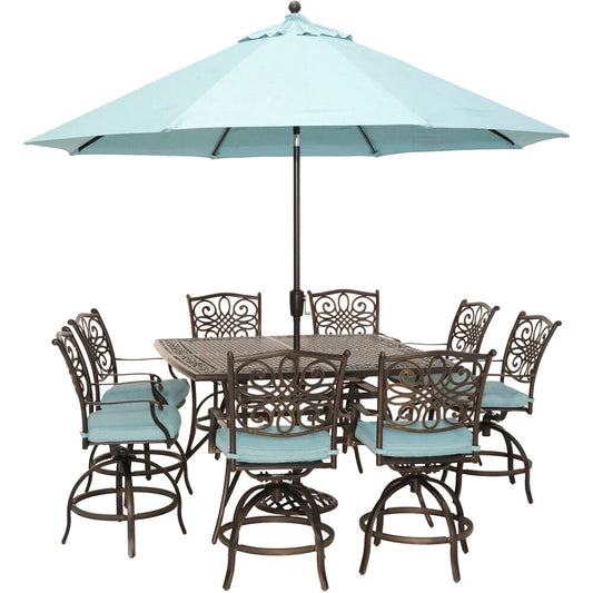 hanover-traditions-9-piece-8-counter-height-swivel-chairs-60-inch-square-cast-table-umbrella-and-base-traddn9pcbrsq-su-b