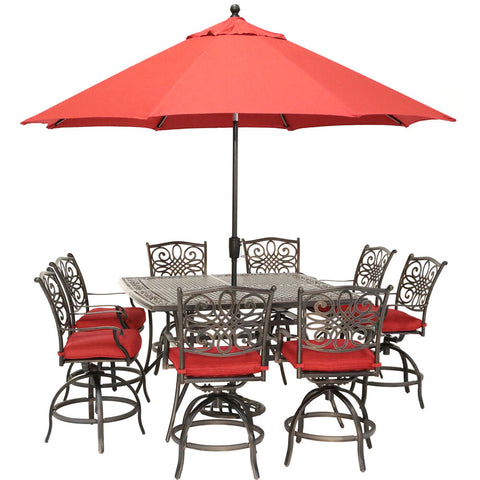 hanover-traditions-9-piece-8-counter-height-swivel-chairs-60-inch-square-cast-table-umbrella-and-base-traddn9pcbrsq-su-r