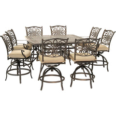 hanover-traditions-9-piece-8-counter-height-swivel-chairs-and-60-inch-square-cast-table-traddn9pcbrsq-tan