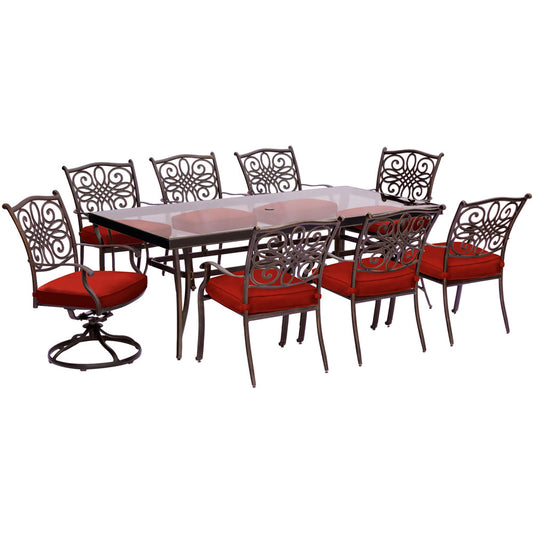 hanover-traditions-9-piece-6-dining-chairs-2-swivel-rockers-42x84-inch-glass-top-table-traddn9pcsw2g-red