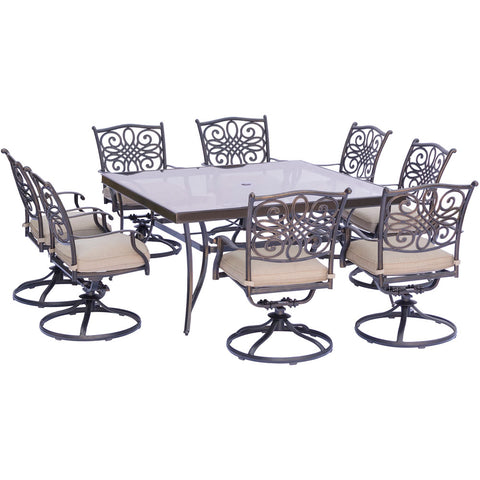 hanover-traditions-9-piece-8-swivel-rockers-60-inch-square-glass-top-table-traddn9pcswsqg