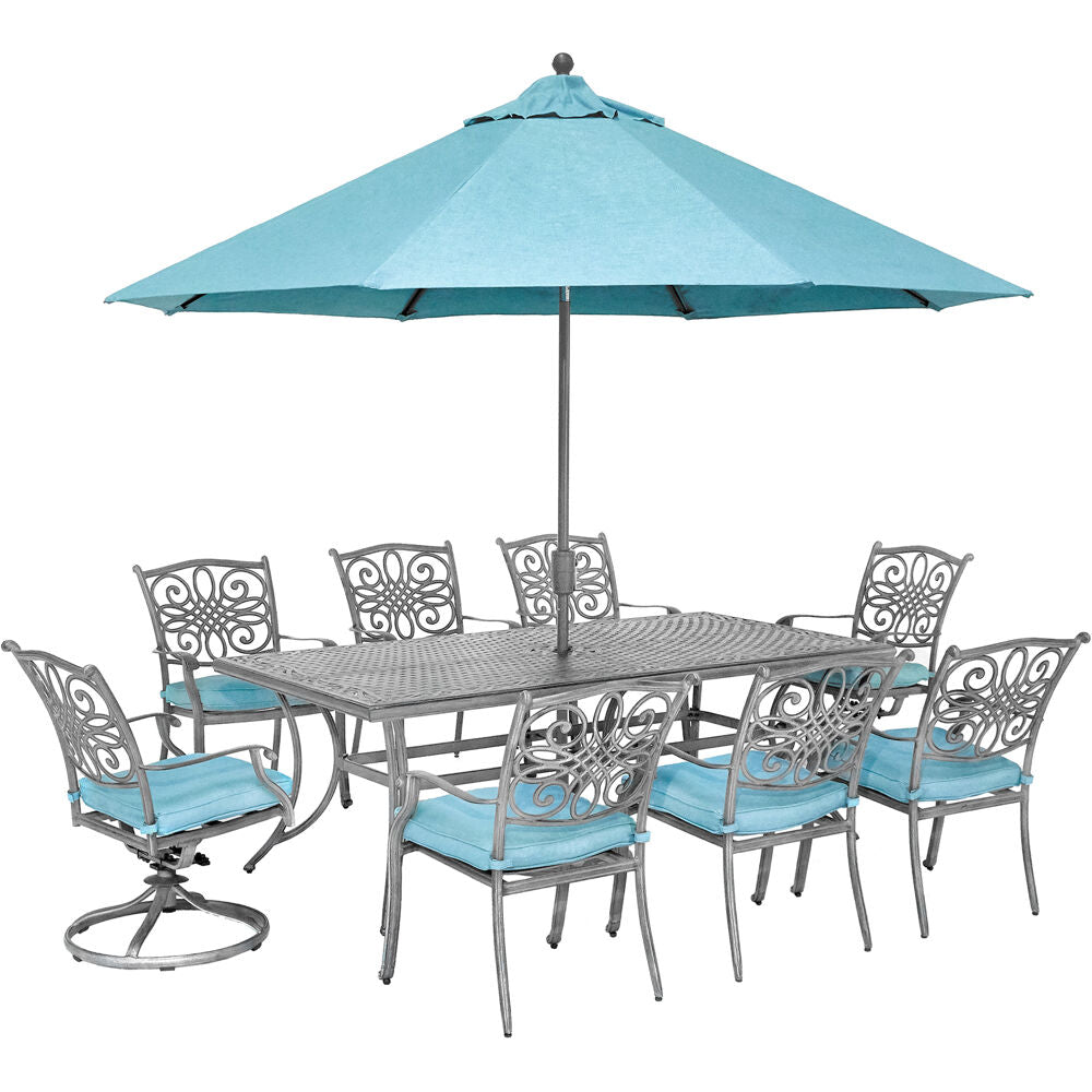 hanover-traditions-9-piece-6-dining-chairs-2-swivel-rockers-42x84-inch-cast-table-umbrella-and-base-traddng9pcsw2-su-b