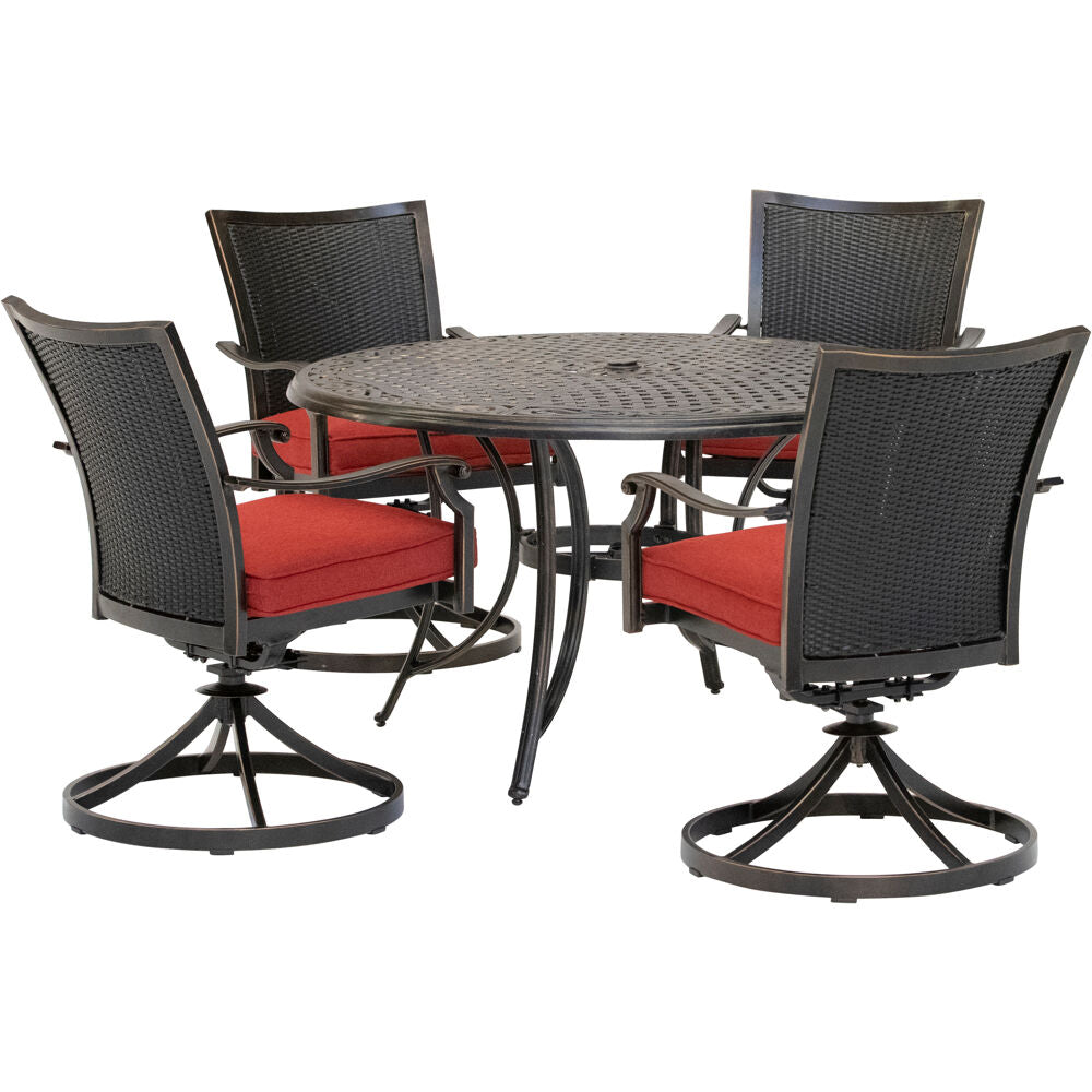 hanover-traditions-5-piece-4-wicker-back-swivel-rockers-48-inch-round-cast-table-traddnwb5pcswc-red