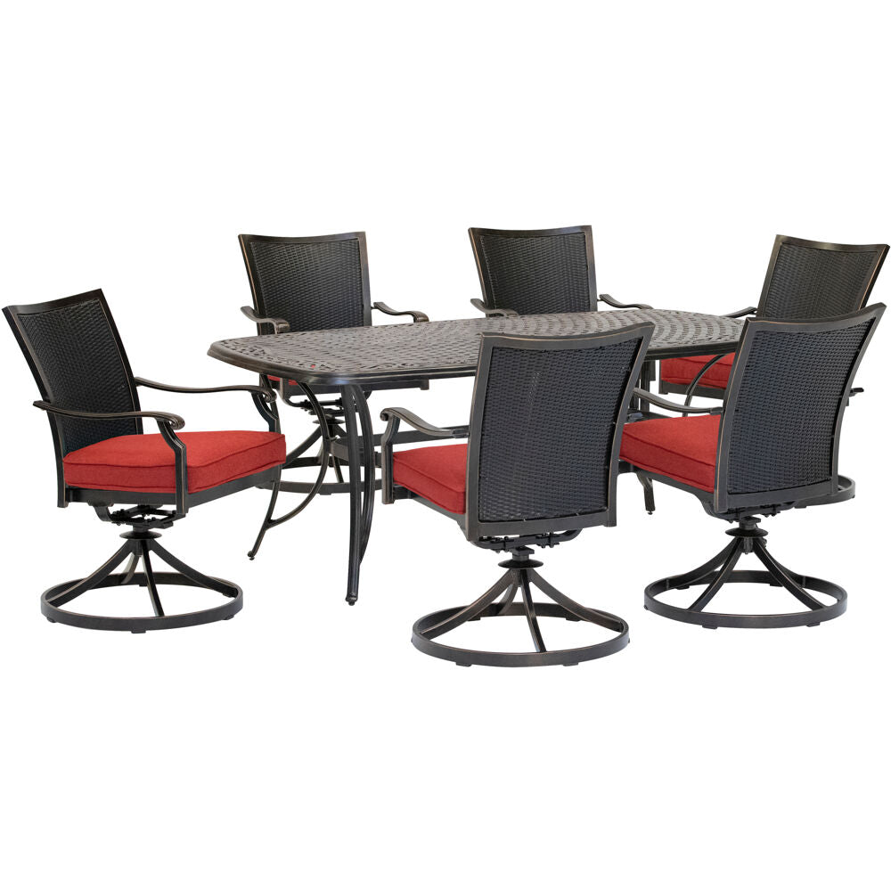 hanover-traditions-7-piece-6-wicker-back-swivel-rockers-38x72-inch-cast-table-traddnwb7pcswc-red