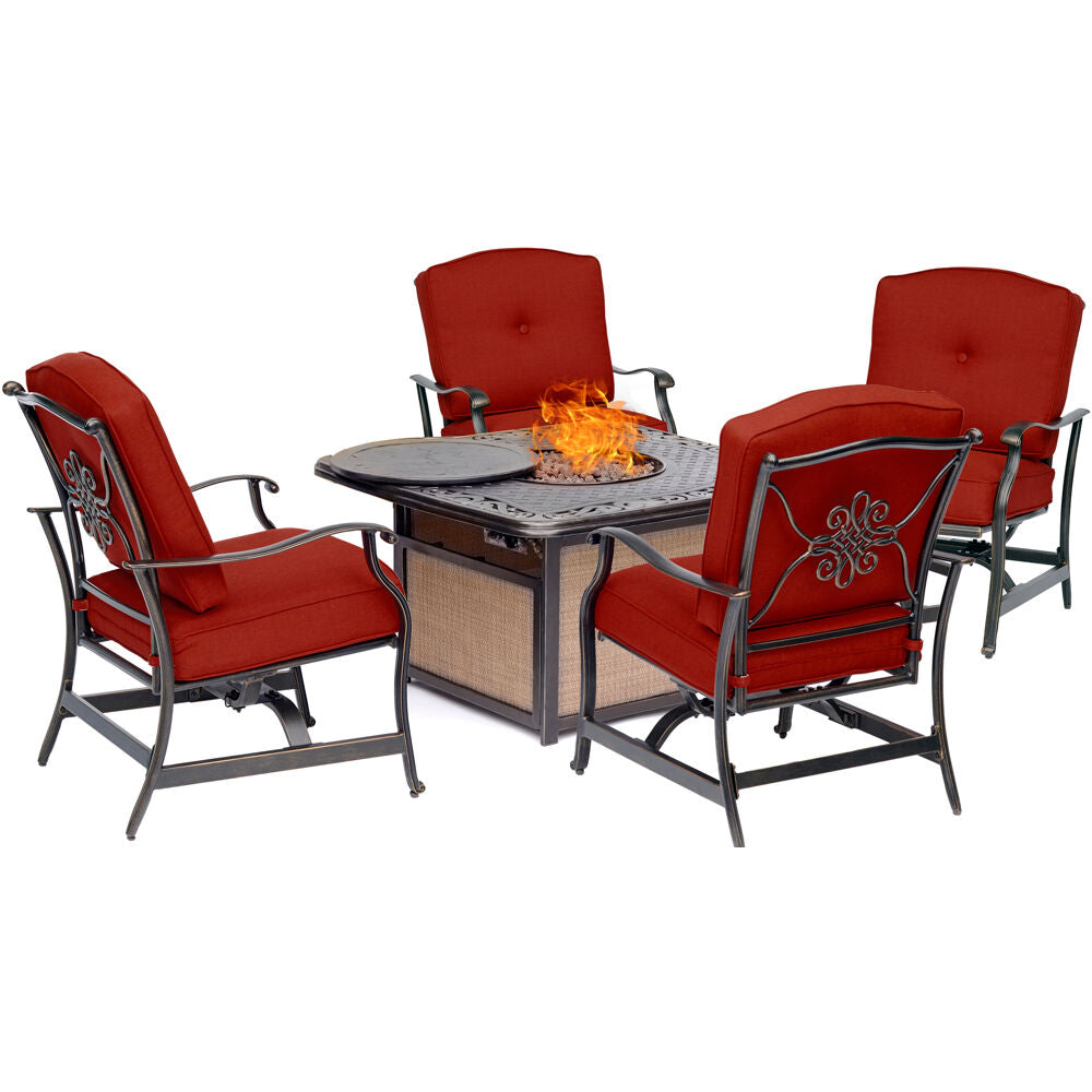 hanover-traditions-5-piece-fire-pit-cast-top-fire-pit-4-cushioned-rockers-traditions5pcfp-red