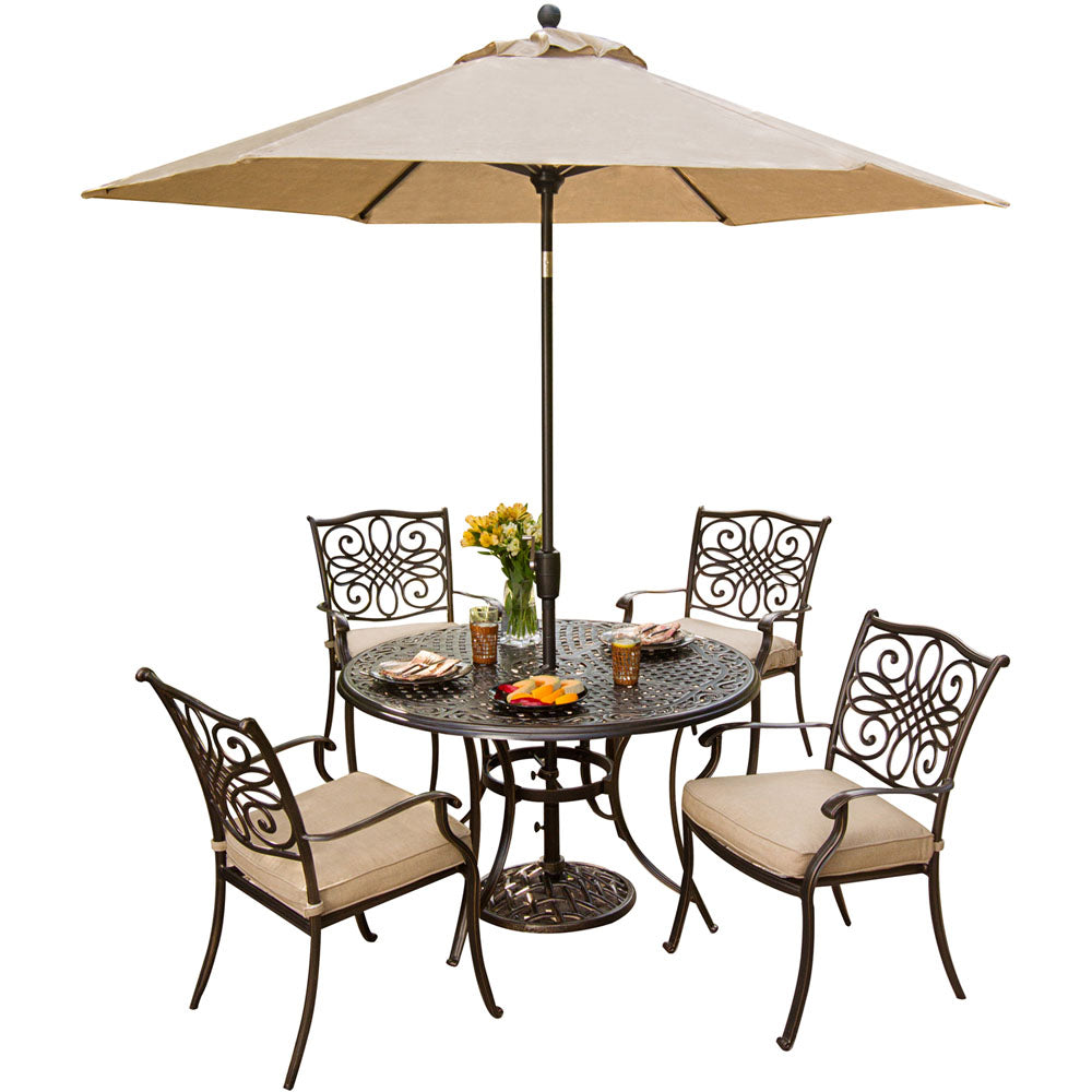 hanover-traditions-5-piece-4-dining-chairs-48-inch-round-cast-table-umbrella-base-traditions5pc-su