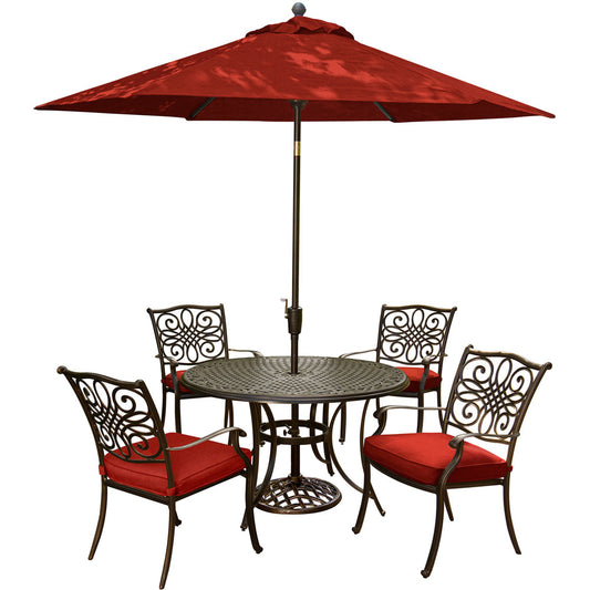 hanover-traditions-5-piece-4-dining-chairs-48-inch-round-cast-table-umbrella-base-traditions5pc-su-r