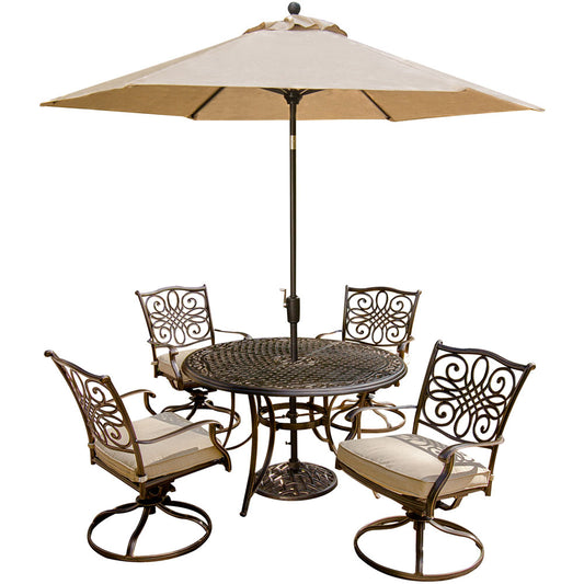 hanover-traditions-5-piece-4-swivel-rockers-48-inch-round-cast-table-umbrella-base-traditions5pcsw-su