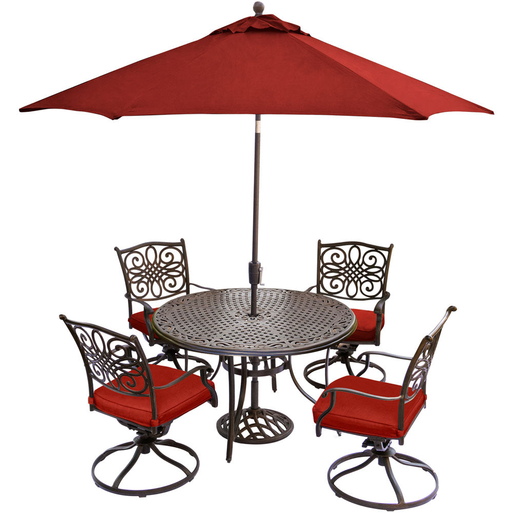 hanover-traditions-5-piece-4-swivel-rockers-48-inch-round-cast-table-umbrella-base-traditions5pcsw-su-r