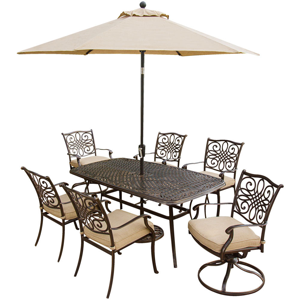 hanover-traditions-7-piece-4-dining-chairs-2-swivel-rockers-38x72-inch-cast-table-umbrella-base-traditions7pcsw-su